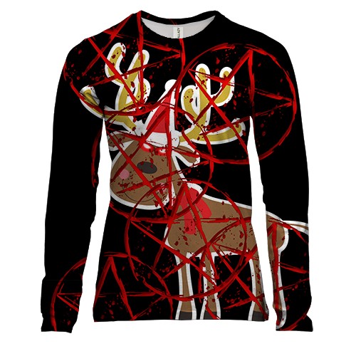 Женский 3D лонгслив с новогодним оленем и пентаграммой