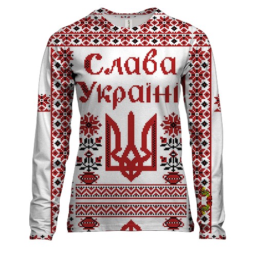 Женский 3D лонгслив с рисунком в стиле вышиванки "Слава Украине"