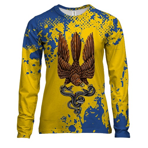 Женский 3D лонгслив с соколом-гербом Украины (желто-синяя)