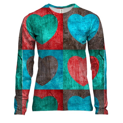 Женский 3D лонгслив с сердечками в квадратах