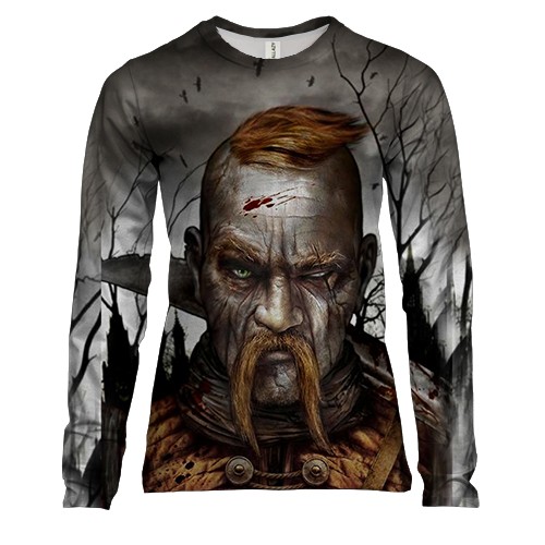 Женский 3D лонгслив с козаком в лесу