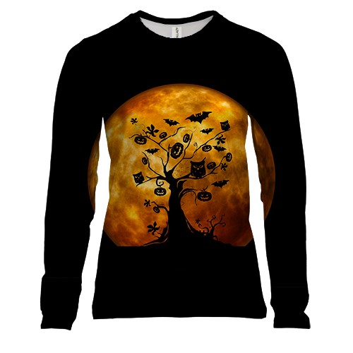 Жіночий 3D лонгслів Дерево з гарбузами