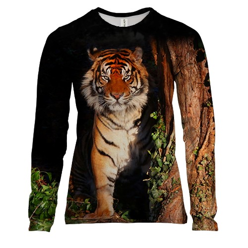 Женский 3D лонгслив Тигр в пещере