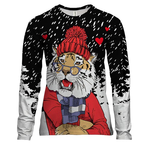 Женский 3D лонгслив «Тигр в красном»