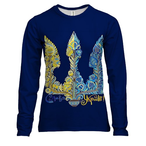 Жіночий 3D лонгслів з візерунковим гербом України