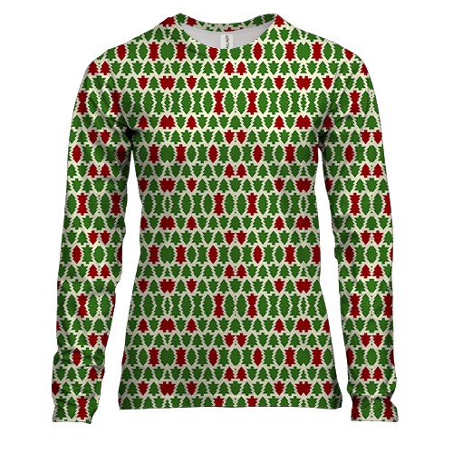 Женский 3D лонгслив с красными и зелеными ёлочками