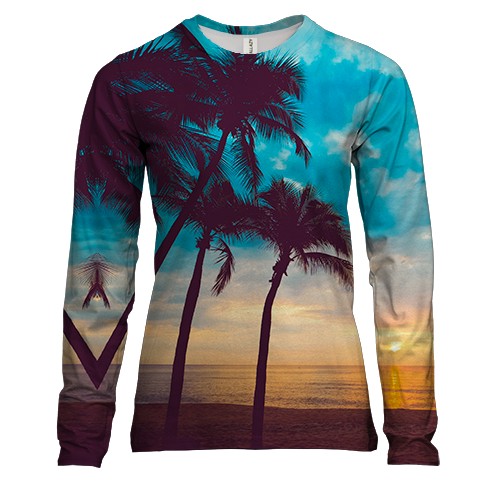 Женский 3D лонгслив Palm trees and sunset