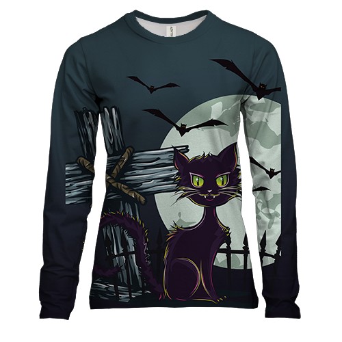 Жіночий 3D лонгслів з котом на кладовищі
