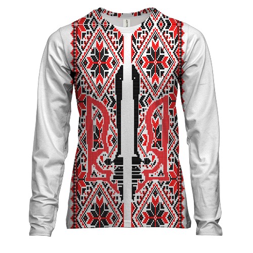 Женский 3D лонгслив с рисунком в виде вышиванки с гербом