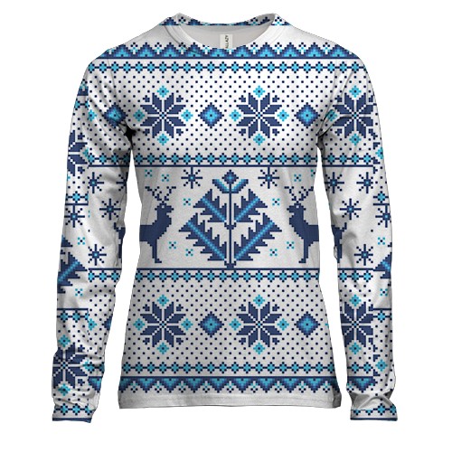 Жіночий 3D лонгслів Новорічний орнамент. олені 1