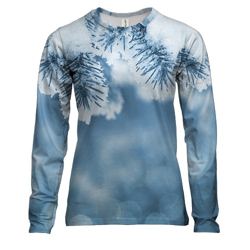 Женский 3D лонгслив со снежными хвойными ветками