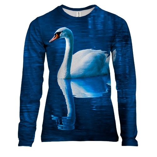 Женский 3D лонгслив с лебедем на пруду
