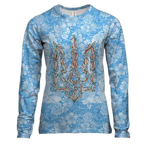 Женский 3D лонгслив с узорчатым украинским гербом