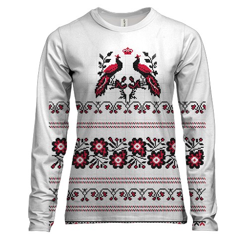 Жіночий 3D лонгслів з малюнком у вигляді вишиванки з птахами