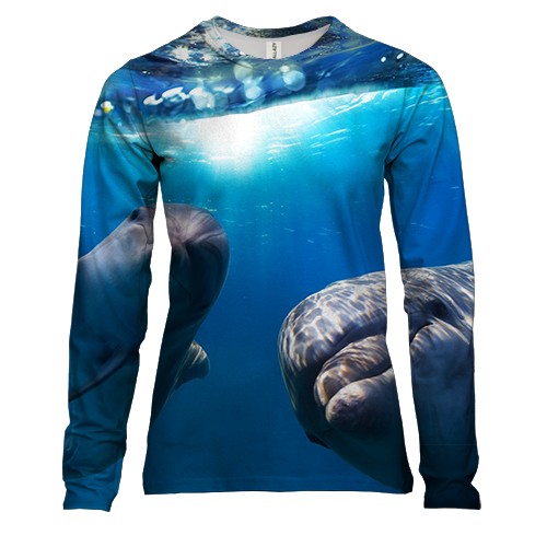 Женский 3D лонгслив с радостными дельфинами