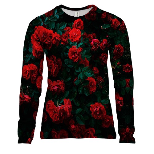 Женский 3D лонгслив с кустом роз