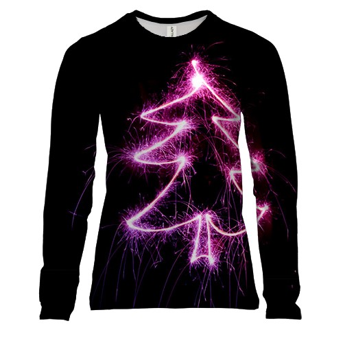 Женский 3D лонгслив с ёлкой из фейерверка