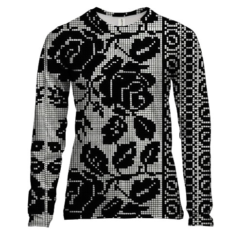 Жіночий 3D лонгслів з чорної вишиванкою та квітами