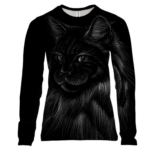 Женский 3D лонгслив с контурным длинношерстным котом
