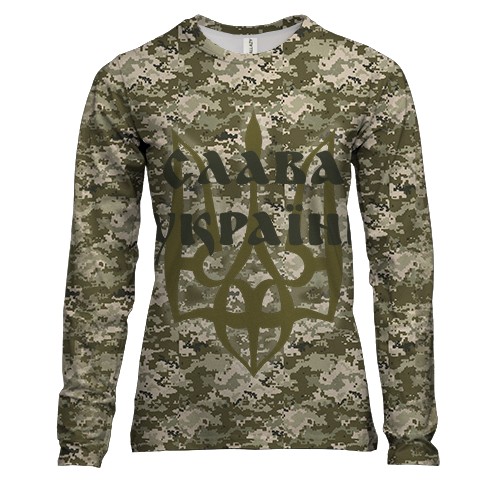 Женский 3D лонгслив с Тризубом - Слава Украине (пиксель)