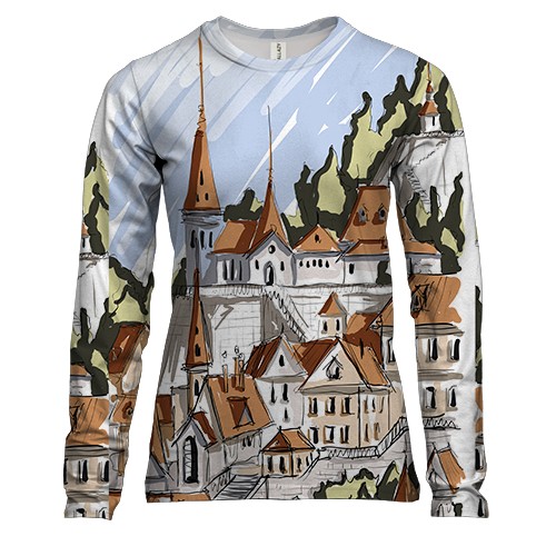 Женский 3D лонгслив с городом в горах