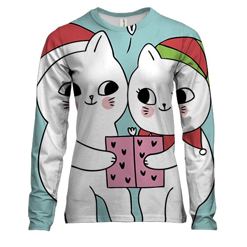 Женский 3D лонгслив с котами в шапочках