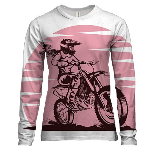 Женский 3D лонгслив с женщиной на мото