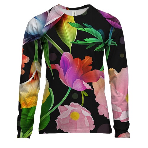 Женский 3D лонгслив с иллюстрированными цветами