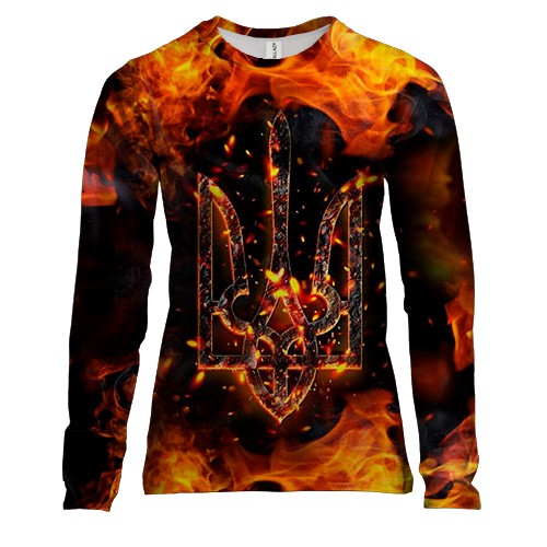 Жіночий 3D лонгслів з Тризубом у вогні