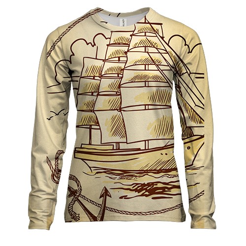 Женский 3D лонгслив с парусником и якорем