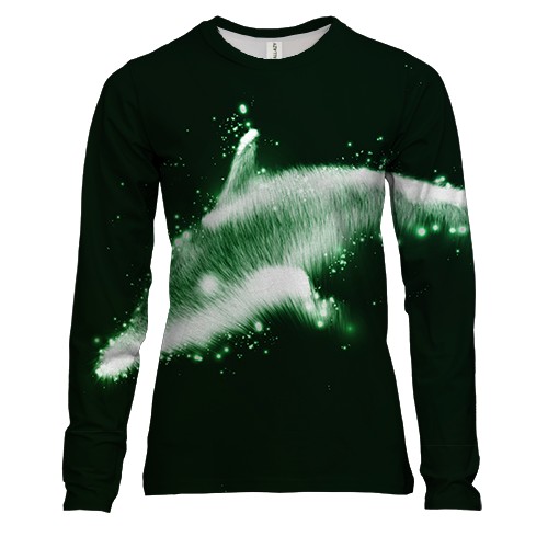 Женский 3D лонгслив со светящейся акулой