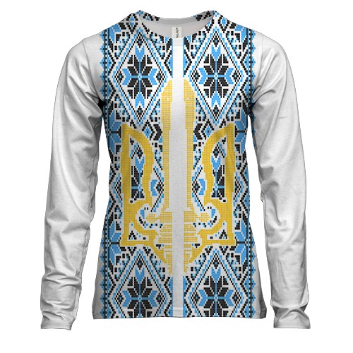 Женский 3D лонгслив с рисунком в стиле вышиванки с гербом (2)