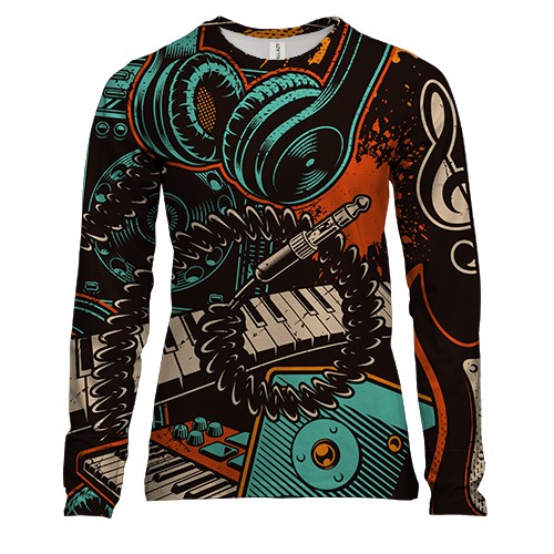 Женский 3D лонгслив Music Instruments Pattern