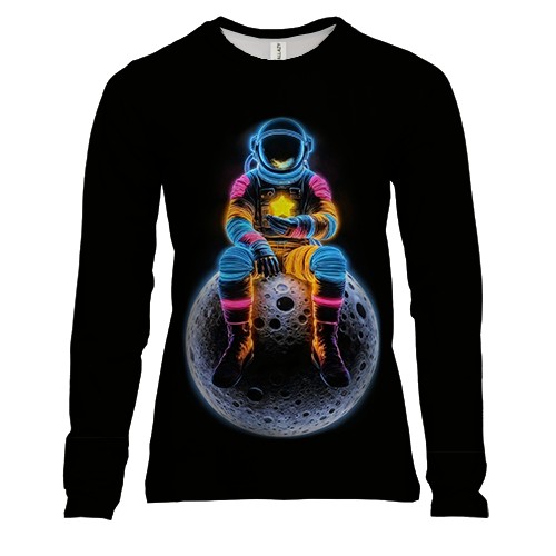 Женский 3D лонгслив Космонавт сидит на луне