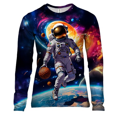 Женский 3D лонгслив Космонавт - баскетболист
