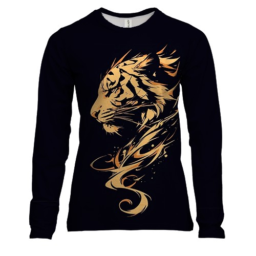 Женский 3D лонгслив с силуэтом золотого тигра