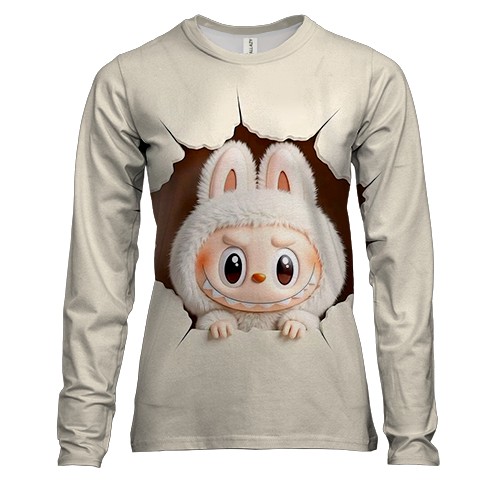 Жіночий 3D лонгслів Лабубу бежевий прорив