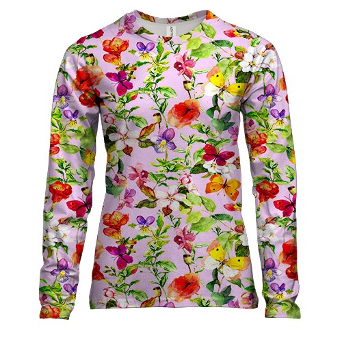 Жіночий 3D лонгслів Квіткова абстракція з метеликами