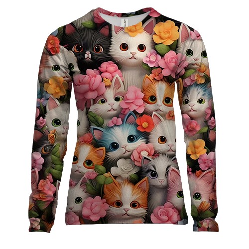 Жіночий 3D лонгслів Кошенята у квітах
