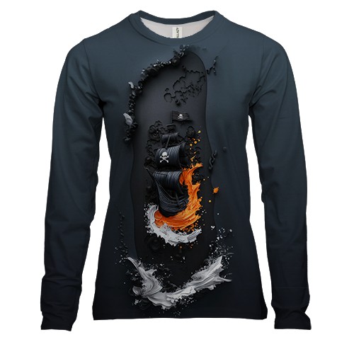 Жіночий 3D лонгслів Піратський корабель АРТ (2)