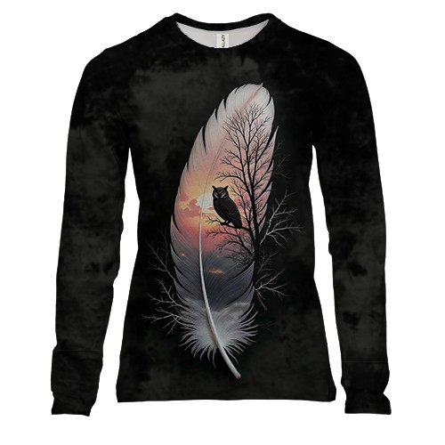 Жіночий 3D лонгслів Перо з совою АРТ