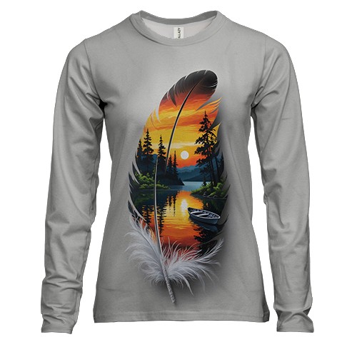 Жіночий 3D лонгслів Перо з краєвидом