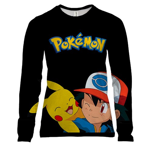 Женский 3D лонгслив Эш и Пикачу - Pokemon
