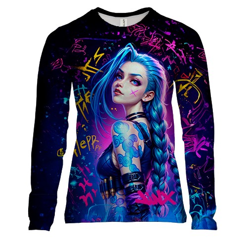 Жіночий 3D лонгслів Jinx with graffiti - Arcane