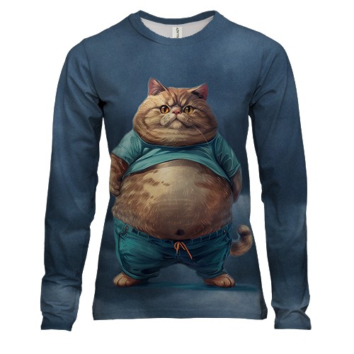 Женский 3D лонгслив Кот пузатик