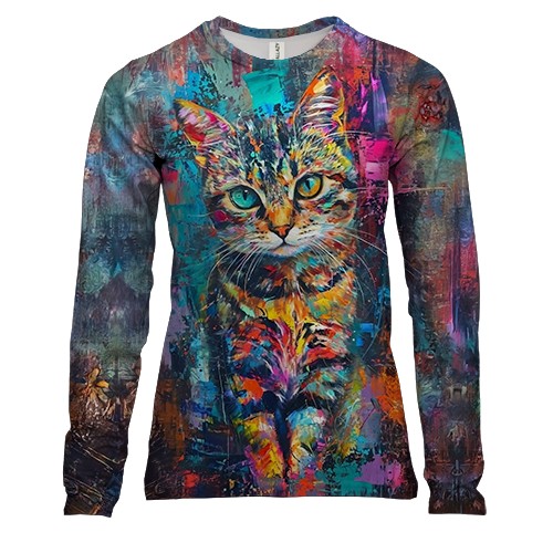 Жіночий 3D лонгслів Кіт у кольорових фарбах