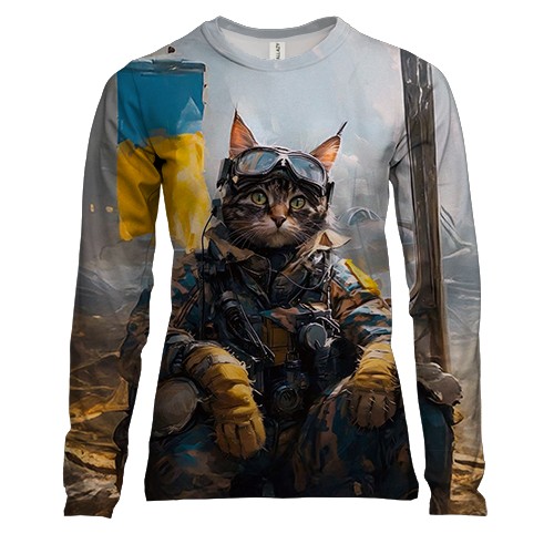 Женский 3D лонгслив Кот военный