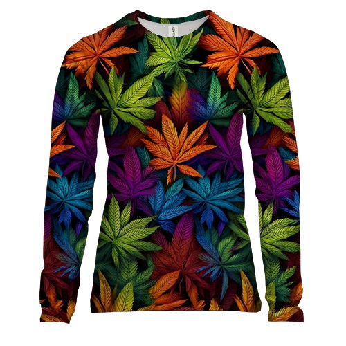 Жіночий 3D лонгслів з різнокольоровим листям коноплі