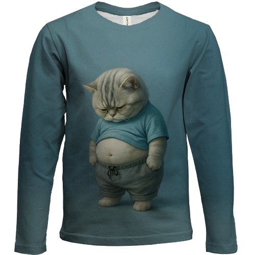 Детский 3D лонгслив Грустный пузатый котик