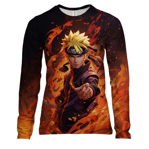 Женский 3D лонгслив с огненным Наруто (2)